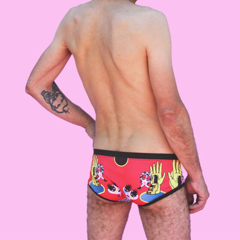 Bañador Estampado "Manopuerta" - Colección de arte para llevar o vestir de la marca PUT ON ART - Artista y Diseñadora de Moda Genderless - Dharma Soriano.